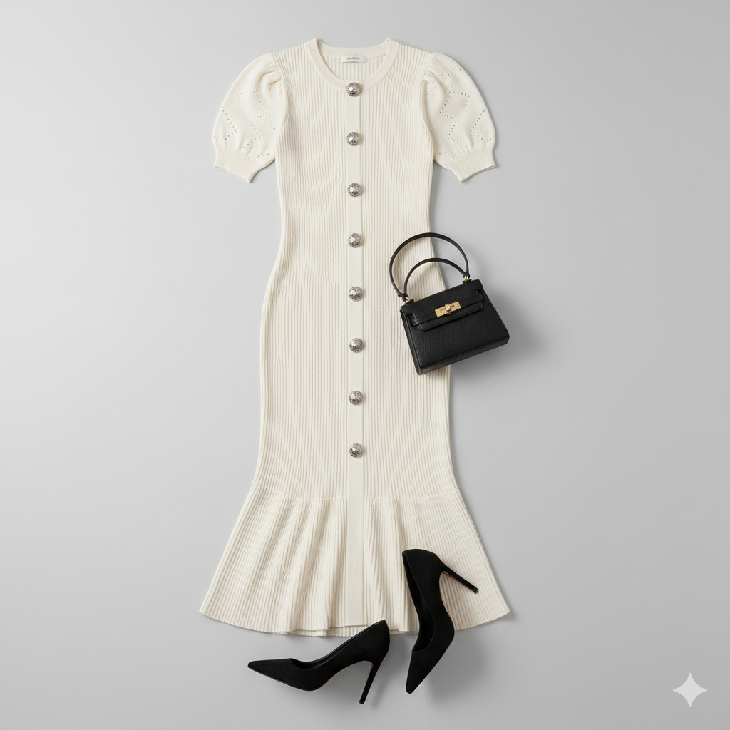 Elegant “Inspi S” Cream Midi Dress