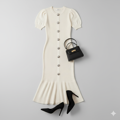 Elegant “Inspi S” Cream Midi Dress