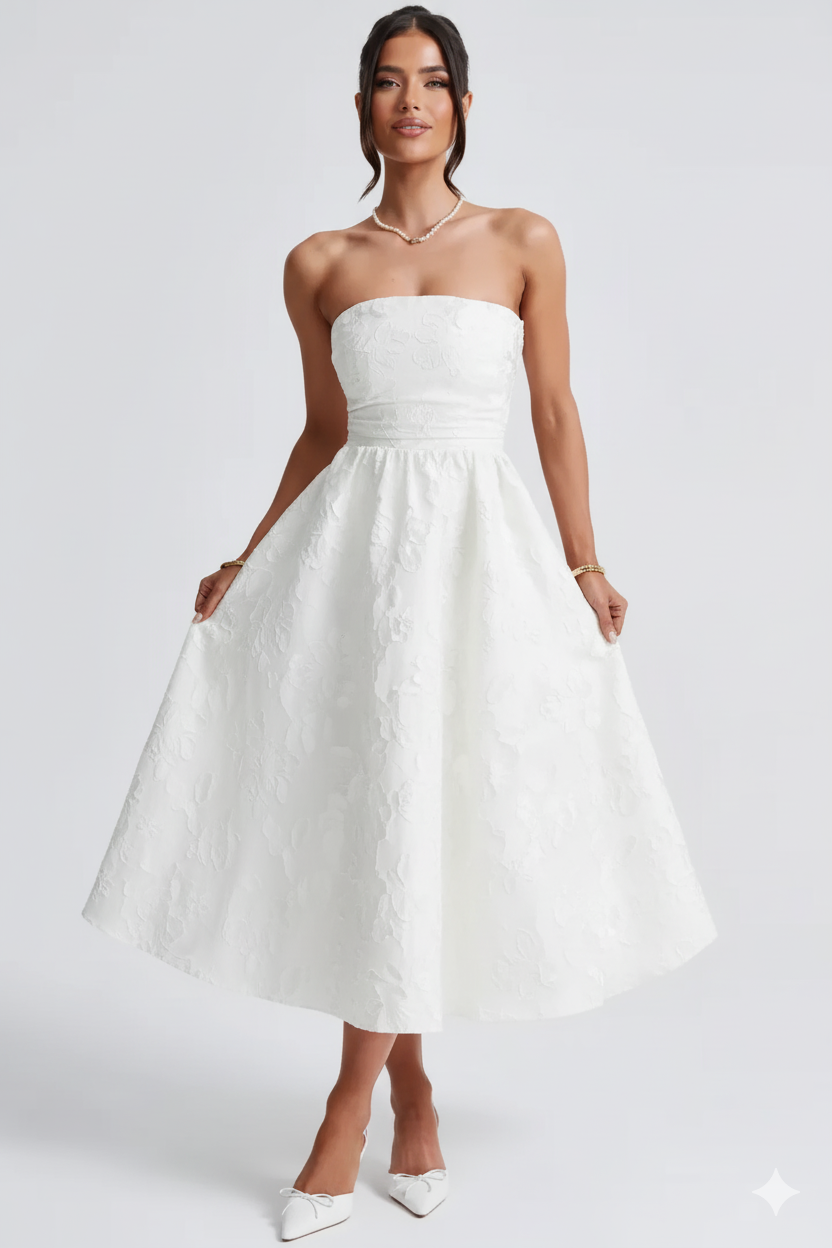 Strapless Jacquard Midi Dress