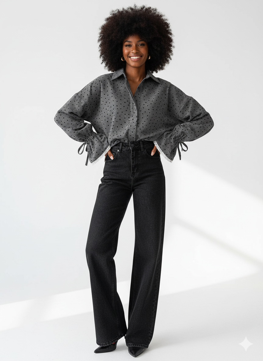 Women’s Vintage Polka Dot Lace Blouse