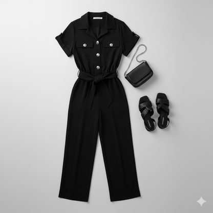 Sleek “Ceinture” Black Jumpsuit