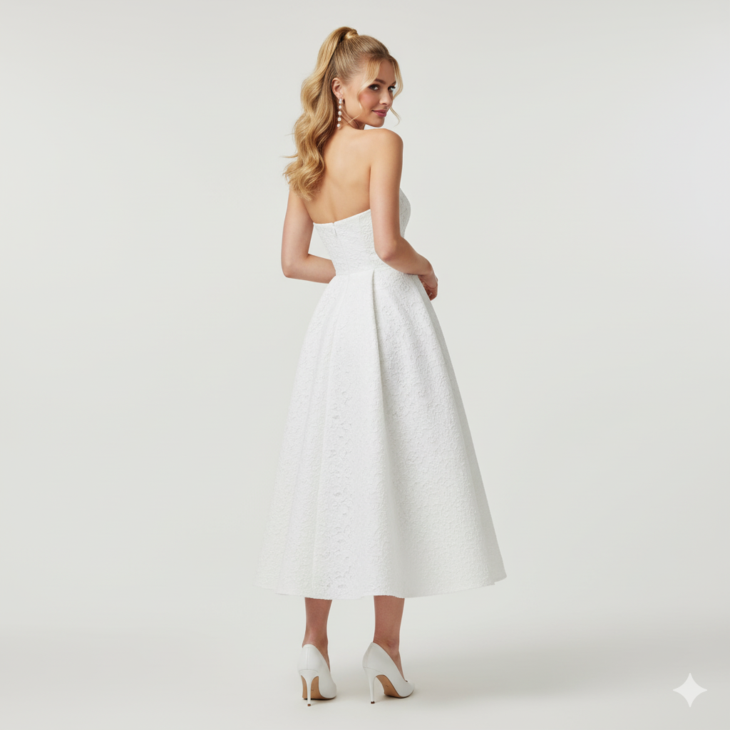 Strapless Jacquard Midi Dress