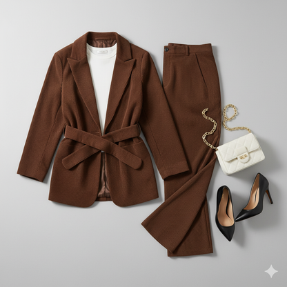 Chic “Ceinture” Brown Corduroy Suit