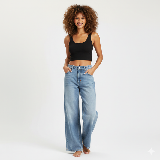 Stretch Wide-Leg Baggy Jeans