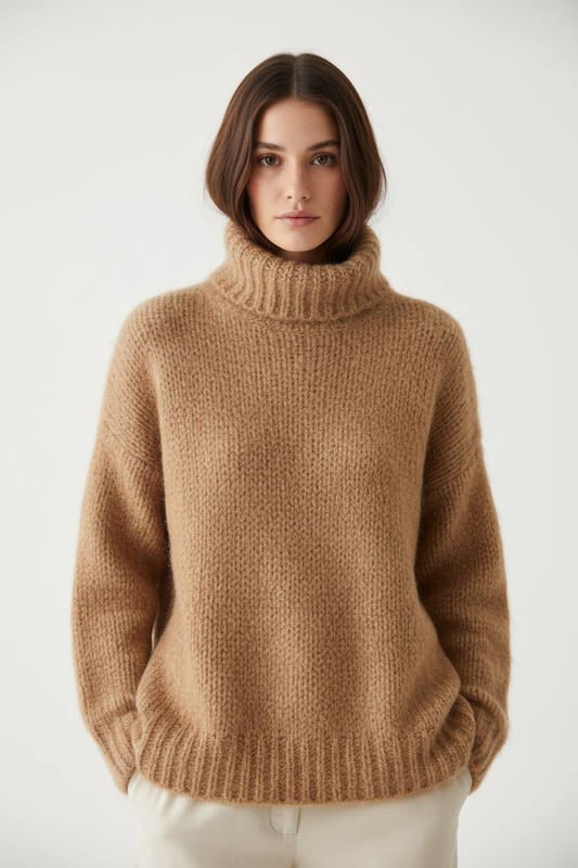 Ribbed Turtleneck Knit Sweater