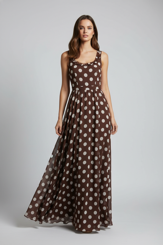 Polka Dot Midi Dress – Brown/Yellow