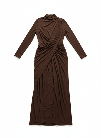 Chic Asymmetric Pleated Maxi Dress
