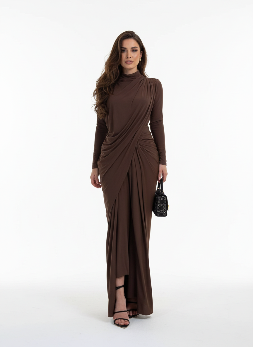 Chic Asymmetric Pleated Maxi Dress