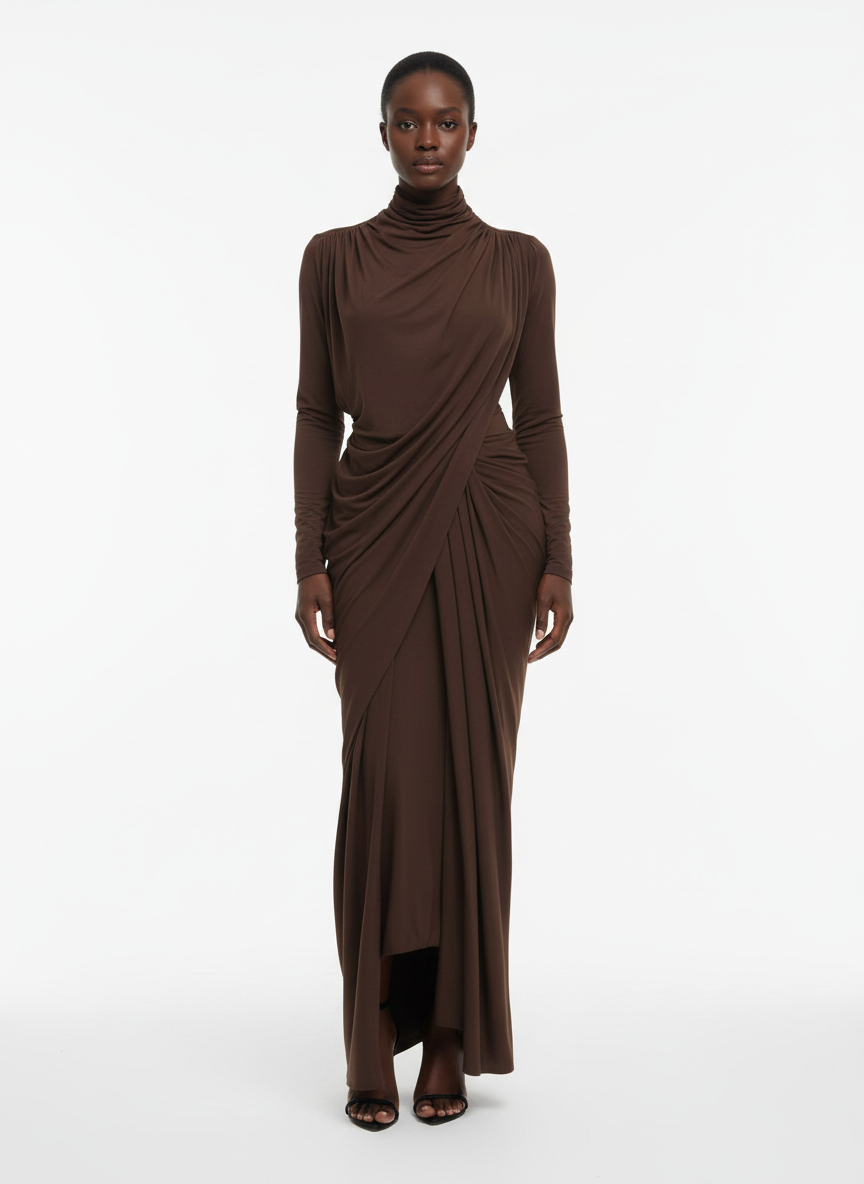 Chic Asymmetric Pleated Maxi Dress