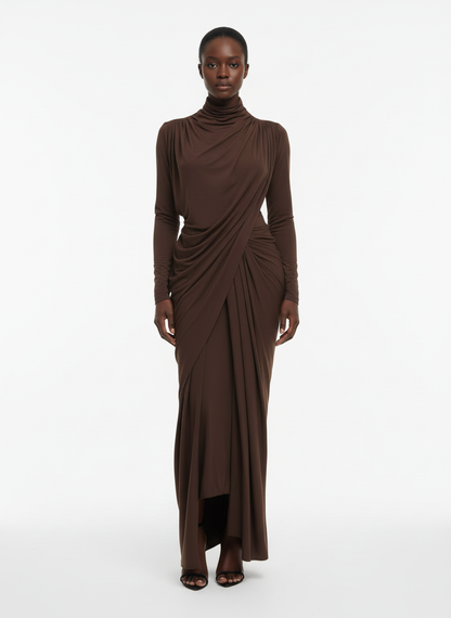 Chic Asymmetric Pleated Maxi Dress