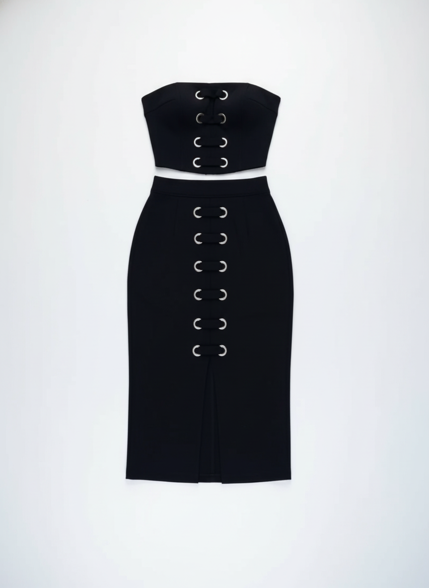 Elegant Slim-Fit Tube Top & Eyelet Band Set