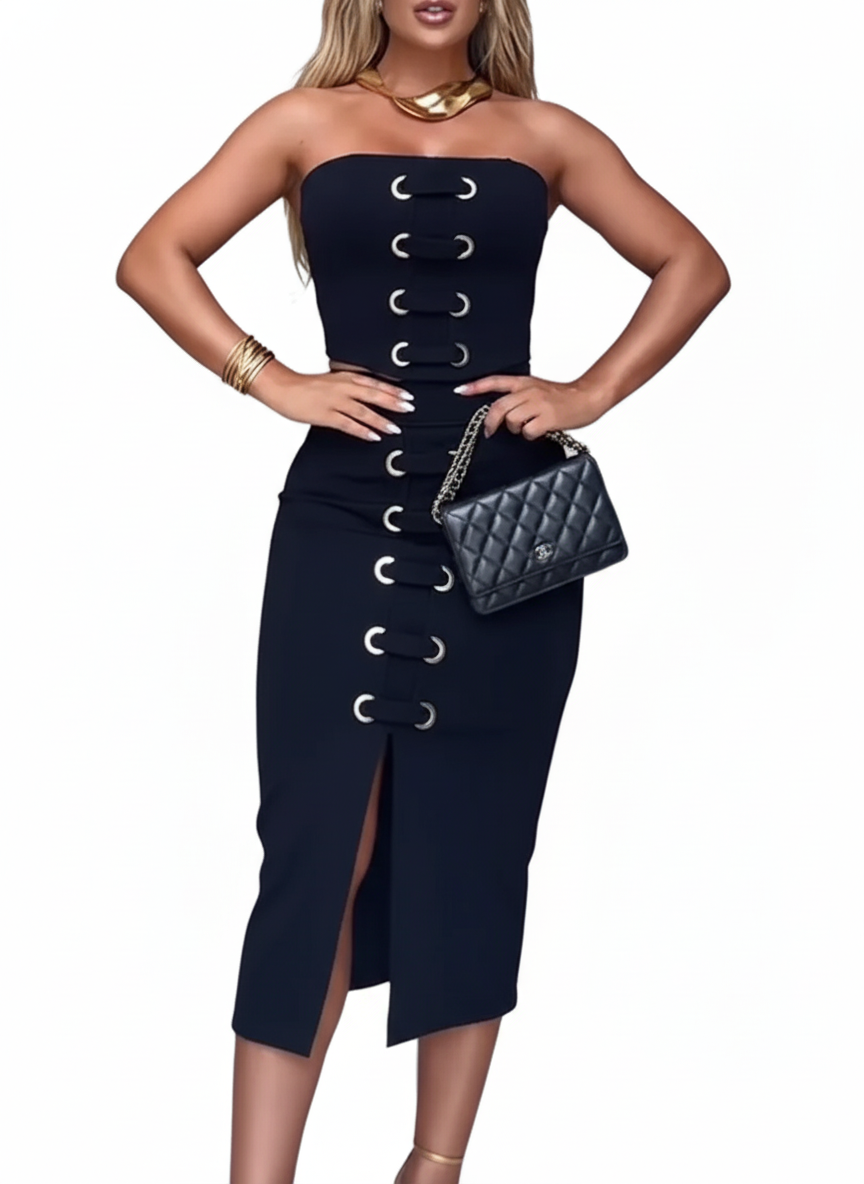 Elegant Slim-Fit Tube Top & Eyelet Band Set