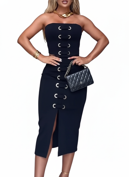 Elegant Slim-Fit Tube Top & Eyelet Band Set