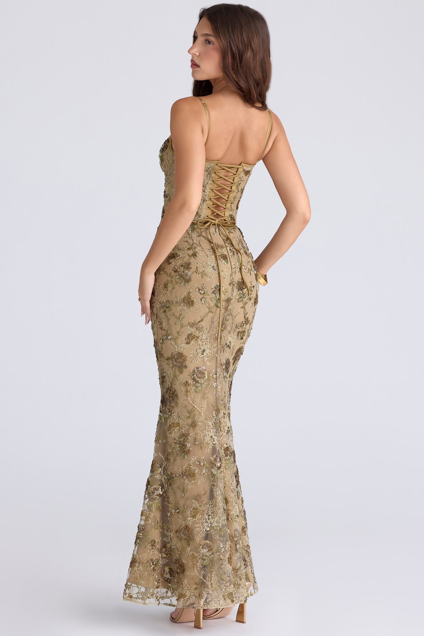 Bronze Beaded Corset Maxi Dress – Limited Edition