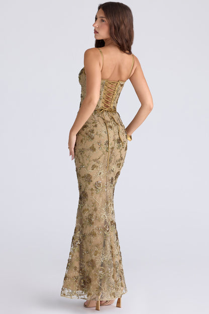 Bronze Beaded Corset Maxi Dress – Limited Edition