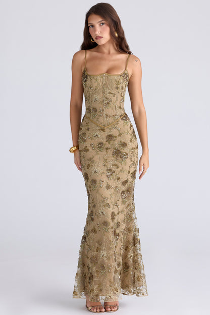 Bronze Beaded Corset Maxi Dress – Limited Edition