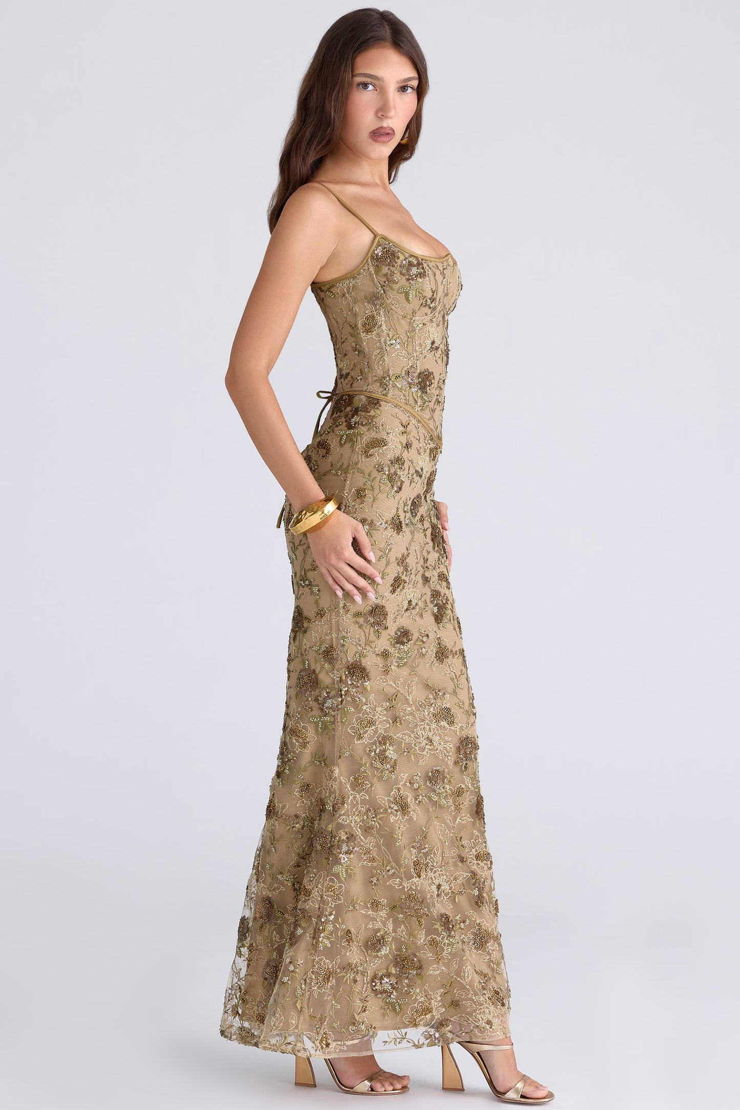 Bronze Beaded Corset Maxi Dress – Limited Edition