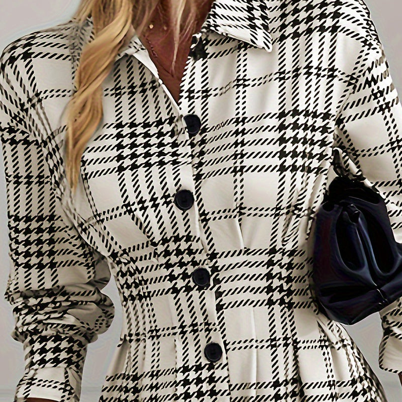 Elegant Checked A-Line Shirt Dress