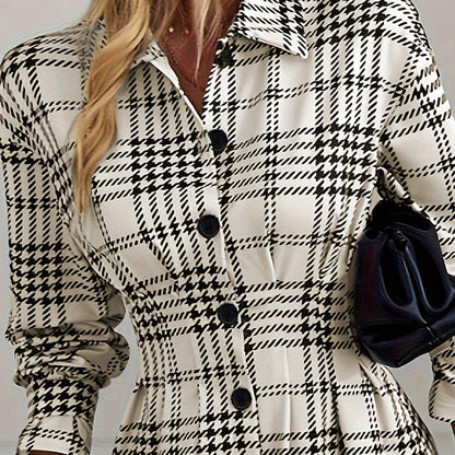 Elegant Checked A-Line Shirt Dress