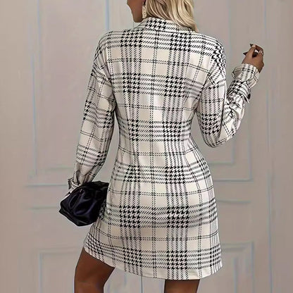 Elegant Checked A-Line Shirt Dress